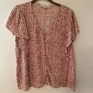 LOFT Red and White Leopard Print Blouse